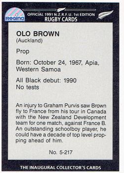 1991 Regina NZRFU 1st Edition #5 Olo Brown Back